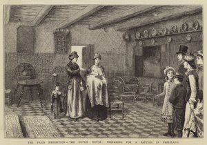 De Parijse tentoonstelling, het Nederlandse huis, voorbereiding voor een doop in Friesland