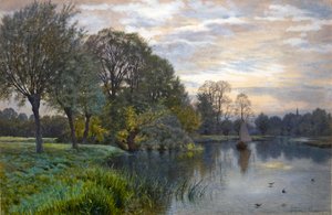 De rivier de Great Ouse bij zonsondergang door George Gordon Fraser