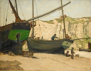 Hastings Luggers op Hastings Beach door George Graham