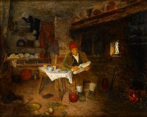 Een rustiek huis: Het nieuws lezen, 1855
