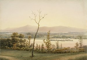 Vroege schemering, Kaatskill Catskill Landing en bergen vanaf de oostelijke oever van de Hudson, New York