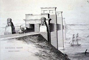 Britannia Bridge, Anglesey Entrance, gegraveerd door de kunstenaar, uitgegeven 1849