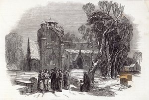 Kerstmorgen: Naar de kerk gaan, gegraveerd door W.J. Linton, uit 