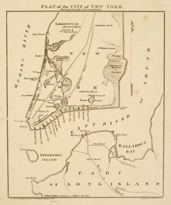 Plan van de stad New York met de gemaakte en moeraslanden, 1856 door George Hayward