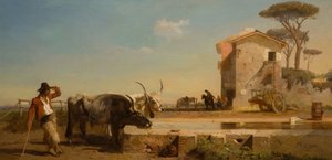Vee bij een drinkplaats in de Campagna, Rome