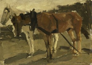 Een Bruin en een Wit Paard in Scheveningen door George Hendrik Breitner