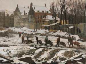 Bouwplaats in Amsterdam door George Hendrik Breitner