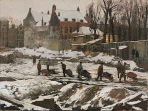 Bouwplaats in Amsterdam door George Hendrik Breitner