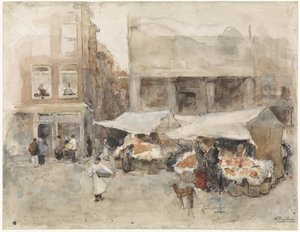 Markt met bloemenstalletjes