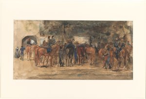 Rustende cavalerie op een plein