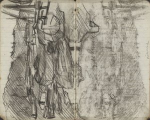 Schepen aan de Binnenkant en de Oude Waal te Amsterdam door George Hendrik Breitner