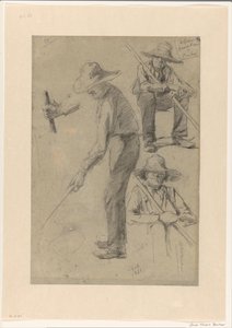 Schetsblad met studies van een tuinman