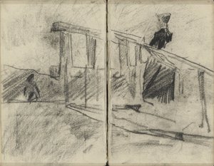 Vrouw, mogelijk op een brug door George Hendrik Breitner