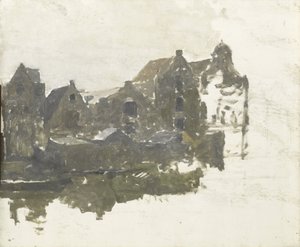 Pakhuizen op de Teertuinen op het Prinseneiland, Amsterdam door George Hendrik Breitner