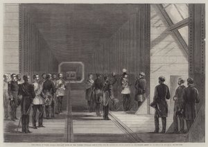 De Prins van Wales sluit de laatste klinknagel van de Victoria Tubular Bridge over de St. Lawrence door George Henry Andrews