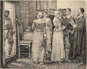 De puriteinse bruiloft onderbroken door George Henry Boughton