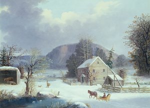 New England Boerderij bij een Winterweg, 1854 door George Henry Durrie