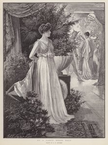 Op een gemaskerd bal (litho) door George Henry Edwards
