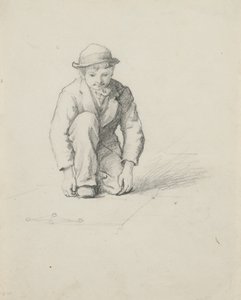 Zonder titel - Jongen die knikkers speelt