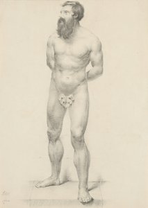 Zonder titel - Staand mannelijk naakt met vijgenblad, 1844 (grafiet op buff papier)