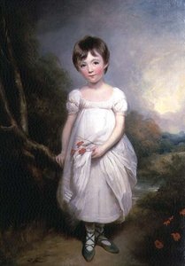 Portret van een jong meisje in een witte jurk door George Henry Harlow