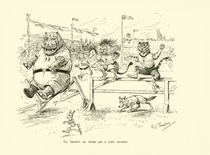 De barrière was niet bestand tegen de schok (litho) door George Henry Thompson