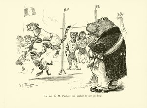 De voet van de panter drukte de neus van de wolf plat (litho) door George Henry Thompson