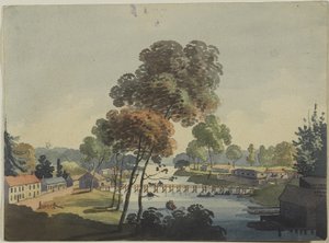 Dorp van Chippawa nabij de Watervallen van Niagara door George Heriot