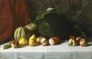 Stilleven van fruit op een tafel, 1882 door George Hetzel