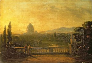Uitzicht op St. Pieter, Rome vanaf het terras van een villa door George Howland Beaumont