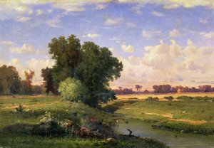 Hackensack Meadows, Zonsondergang, 1859 door George Inness