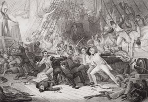 Nelson aan boord van de San Josef tijdens de Slag bij St. Vincent, 14 februari 1797, uit 
