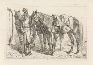 Kurassier en drie paarden door George Jooss