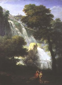 Een Zicht op de Watervallen van Terni met Klassieke Figuren op de Voorgrond