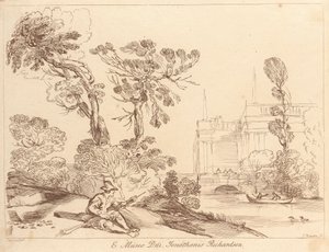 Zonder Titel: Landschap met zittende man door George Knapton