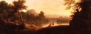 Een pastorale landschap met herders en hun kuddes