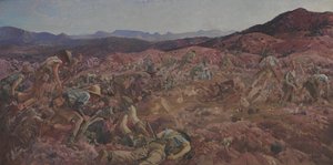 De Aanval van de 3e Lichte Cavalerie Brigade bij de Nek, 7 augustus 1915 door George Lambert