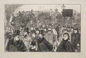 De Levendige Stroom bij London Bridge - Op de Brug door George Louis Palmella Busson Du Maurier