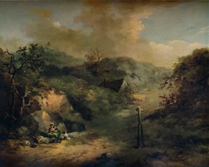 Een heuvel met rustende zwervers, ca. 1793 door George Morland