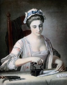 Een dienstmeid strijkt, 18e eeuw door George Morland