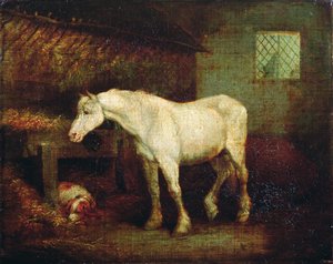Een Oude Grijze Merrie bij een Voederbak door George Morland