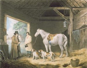 Betaling aan de stalhouder, gegraveerd door Samuel William Reynolds, uitgegeven door H. Macklin, 1805 (mezzotint gravure)