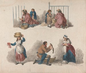 Set van vijf: Vijf studies van venters door George Morland
