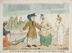 Een Tedere Afscheid bij het Grand Junction Canal, gegraveerd door Roberts, 1810s door George Moutard Woodward