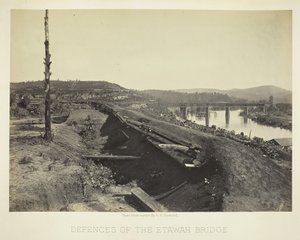 Verdedigingswerken van de Etawah-brug, 1866 door George N. Barnard