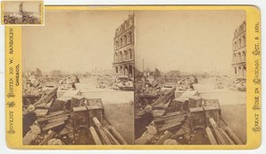 Stereofoto van kluizen uit de ruïnes op Dearborn Street na de brand van Chicago in 1871, 1871 door George N. Barnard