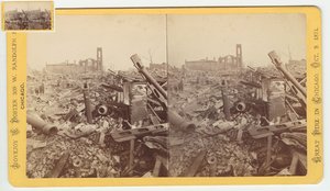 Stereofoto van de ruïnes van de Mammoth Store van Field & Leiter na de brand van Chicago in 1871, 1871 door George N. Barnard
