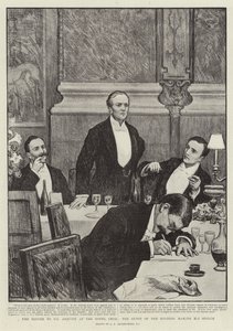 Het diner voor Mr Asquith in het Hotel Cecil, de gast van de avond houdt zijn toespraak door George Percy Jacomb Hood