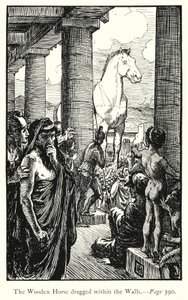 De Ilias: Het houten paard binnen de muren gesleept door George Percy Jacomb Hood