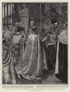 De koning en koningin ontvangen de Heilige Communie na hun kroning door George Percy Jacomb Hood